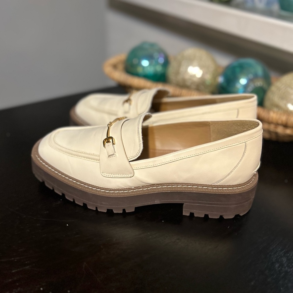 Sam Edelman Laurs Platform Lug Sole loafers Cream / Gold hardware Size 11 - Picture 5 of 11